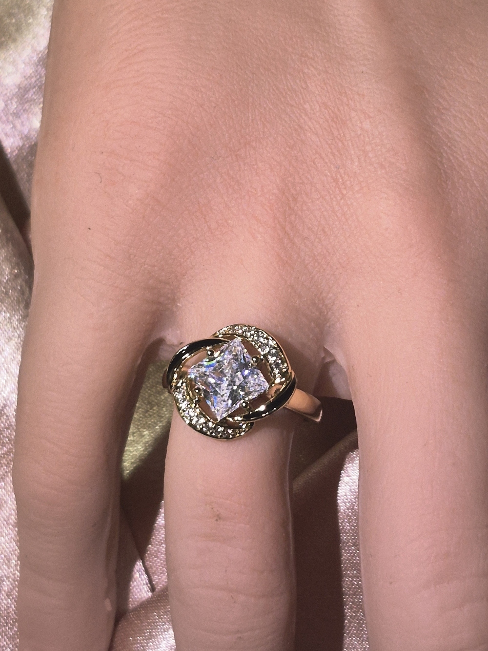Gold-Tone Square Cubic Zirconia Halo Ring - Gold